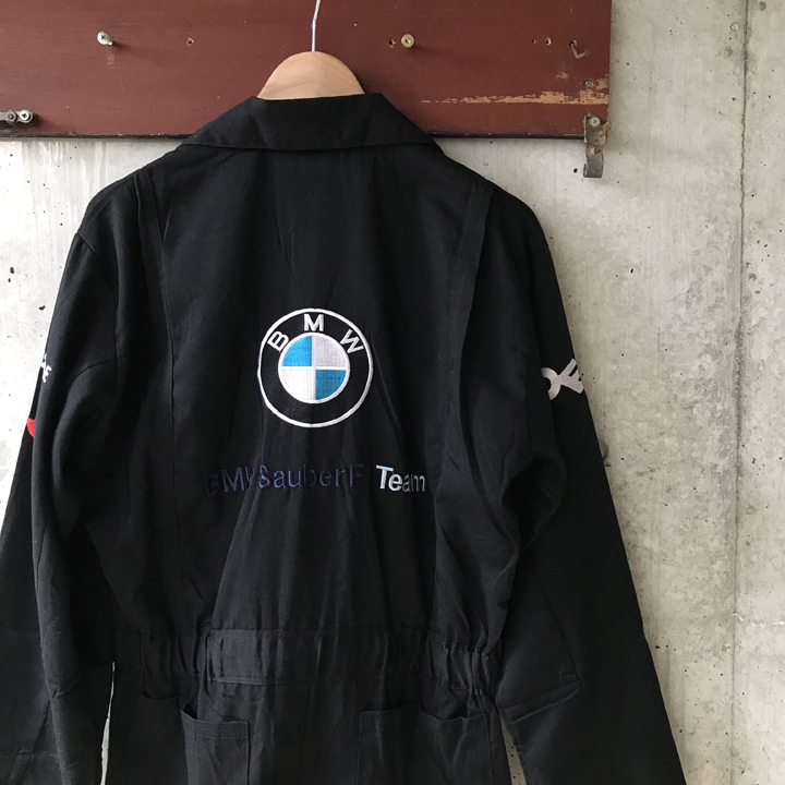 00s BMW Sauber F1 つなぎ 黒 S ロゴ刺繍 ツナギ オールインワン ジャンプスーツ メカニック 作業着 車 ガレージ intel dell puma 企業ロゴ