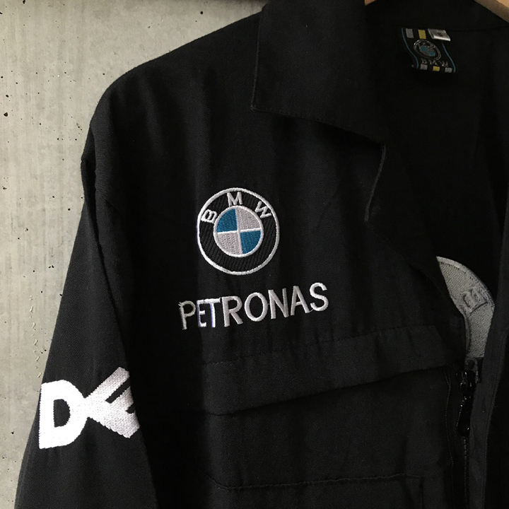00s BMW Sauber F1 つなぎ 黒 S ロゴ刺繍 ツナギ オールインワン ジャンプスーツ メカニック 作業着 車 ガレージ intel dell puma 企業ロゴの画像4