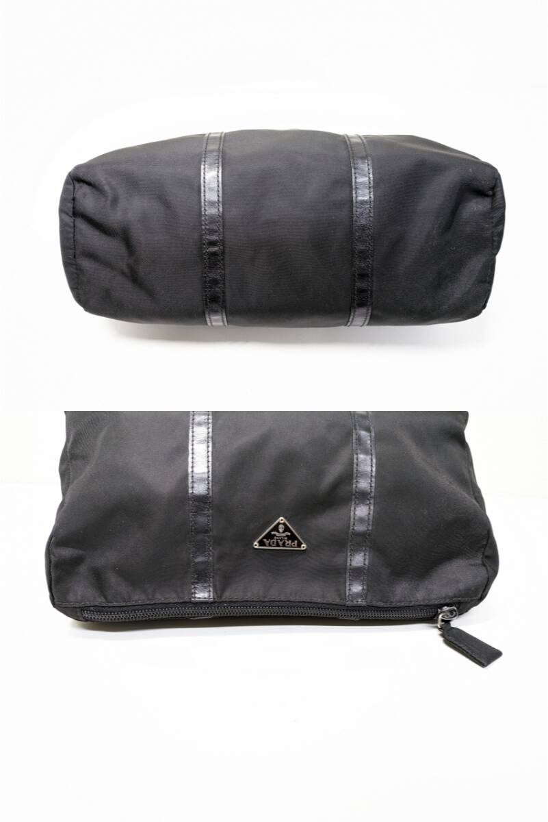 *PRADA Prada te Hsu to/ nylon fringe shoulder bag / tote bag nylon Mini pouch triangle Logo black / black 2 point summarize *