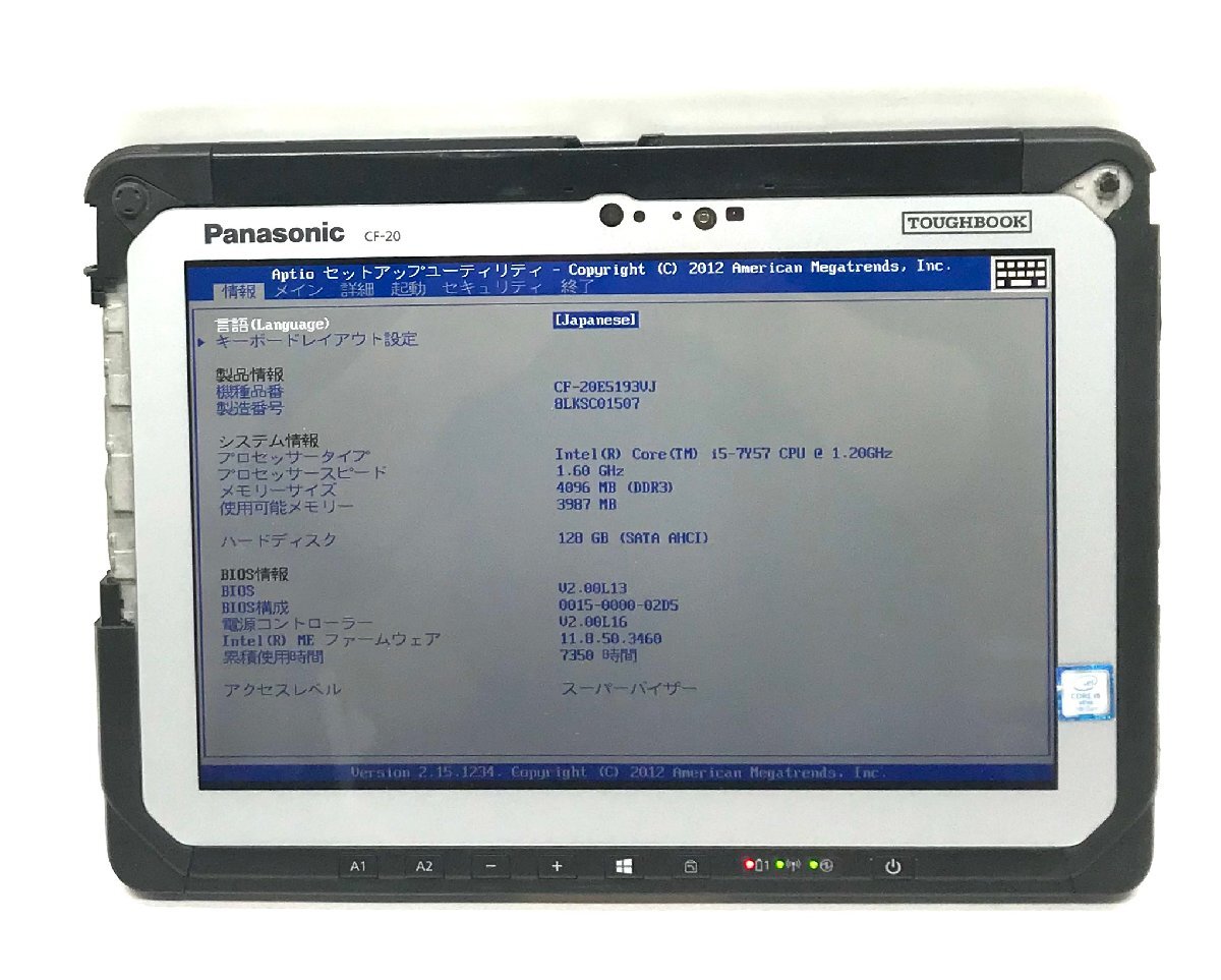 NT:Panasonic TOUGHBOOK CF-20 10.1型 Core i5-7Y57 1.2GHz/メモリ：4GB/SSD 無 /無線/内蔵カメラ/タッチパネルノートパソコン ジャンクの画像1