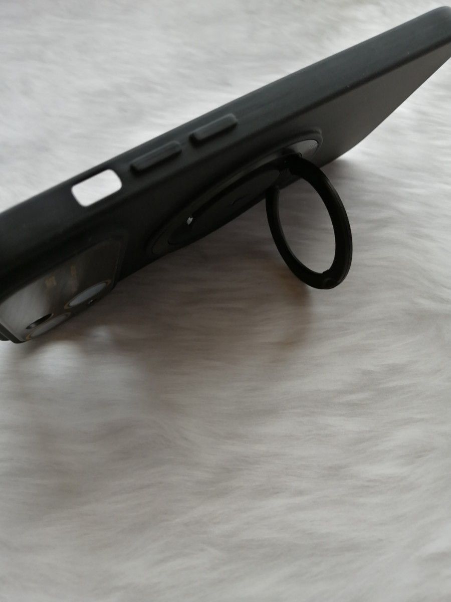 iPhone15 用ケース MagSafe対応 カメラレンズ保護大型ビューウィンドウ ブラック スマホスタンドリング付属