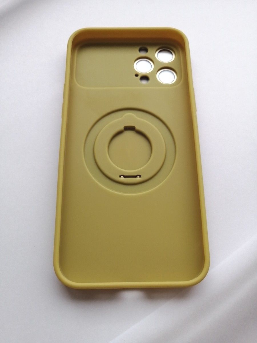 iPhone12ProMax 用ケース MagSafe対応 カメラレンズ保護大型ビューウィンドウ オリーブ スマホスタンドリング付