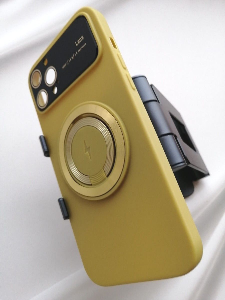 iPhone12ProMax 用ケース MagSafe対応 カメラレンズ保護大型ビューウィンドウ オリーブ スマホスタンドリング付