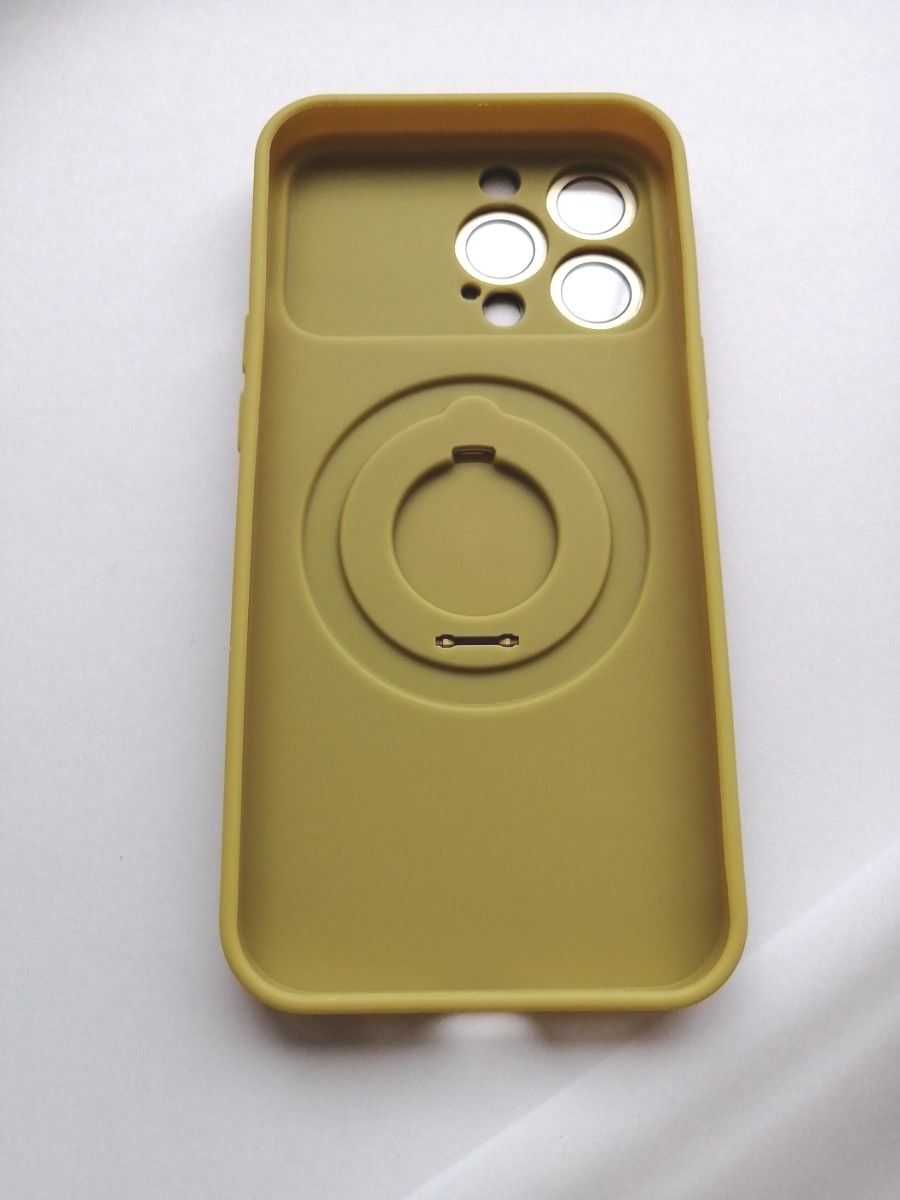 iPhone13Pro 用ケース MagSafe対応 カメラレンズ保護大型ビューウィンドウ オリーブ スマホスタンド用リング付属