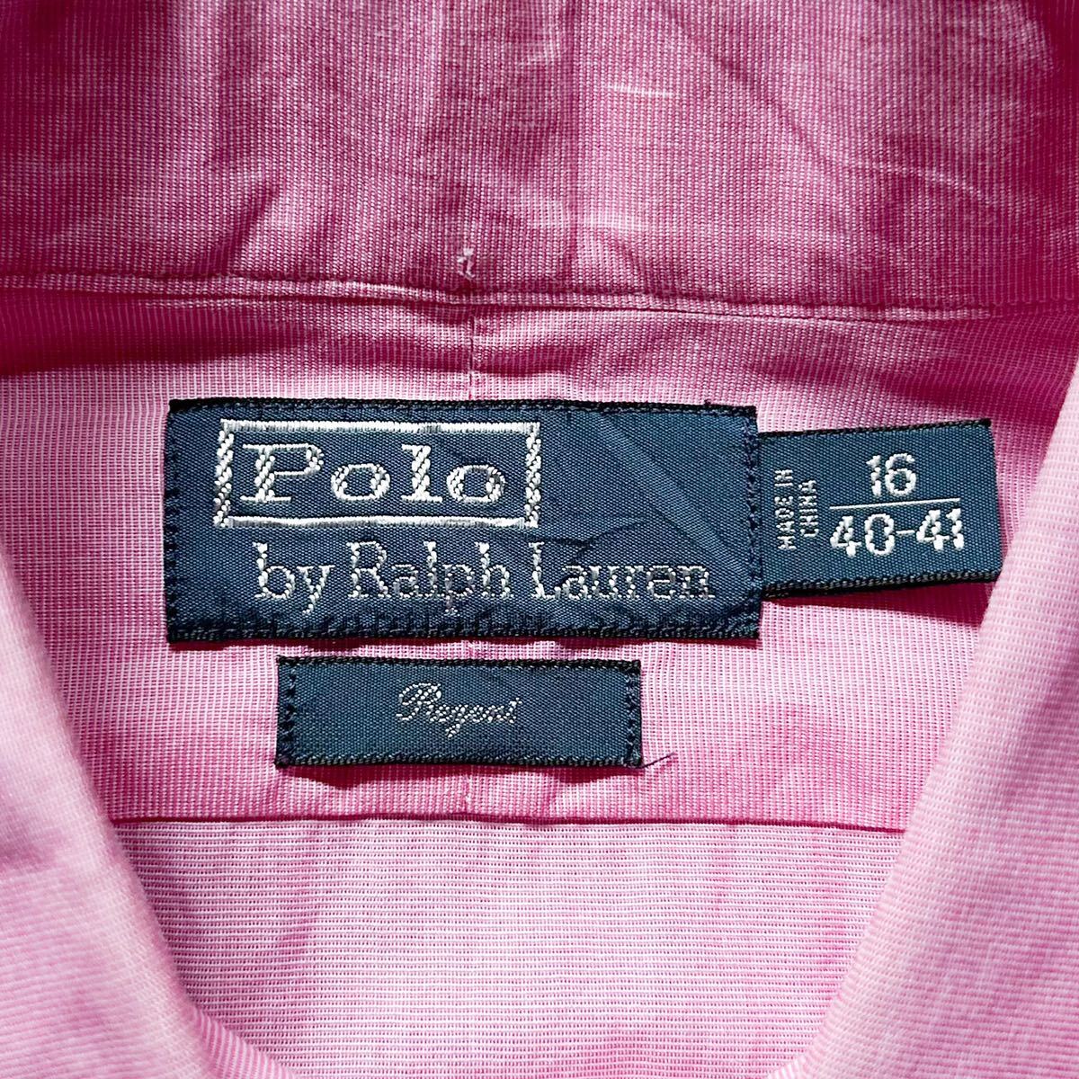 Polo Ralph Lauren ポロ ラルフローレン 長袖シャツ REGENT ピンク 16 40-41 XLサイズ相当 マチ付き 裾ポニー 刺繍 襟芯 コットン 100%_画像9