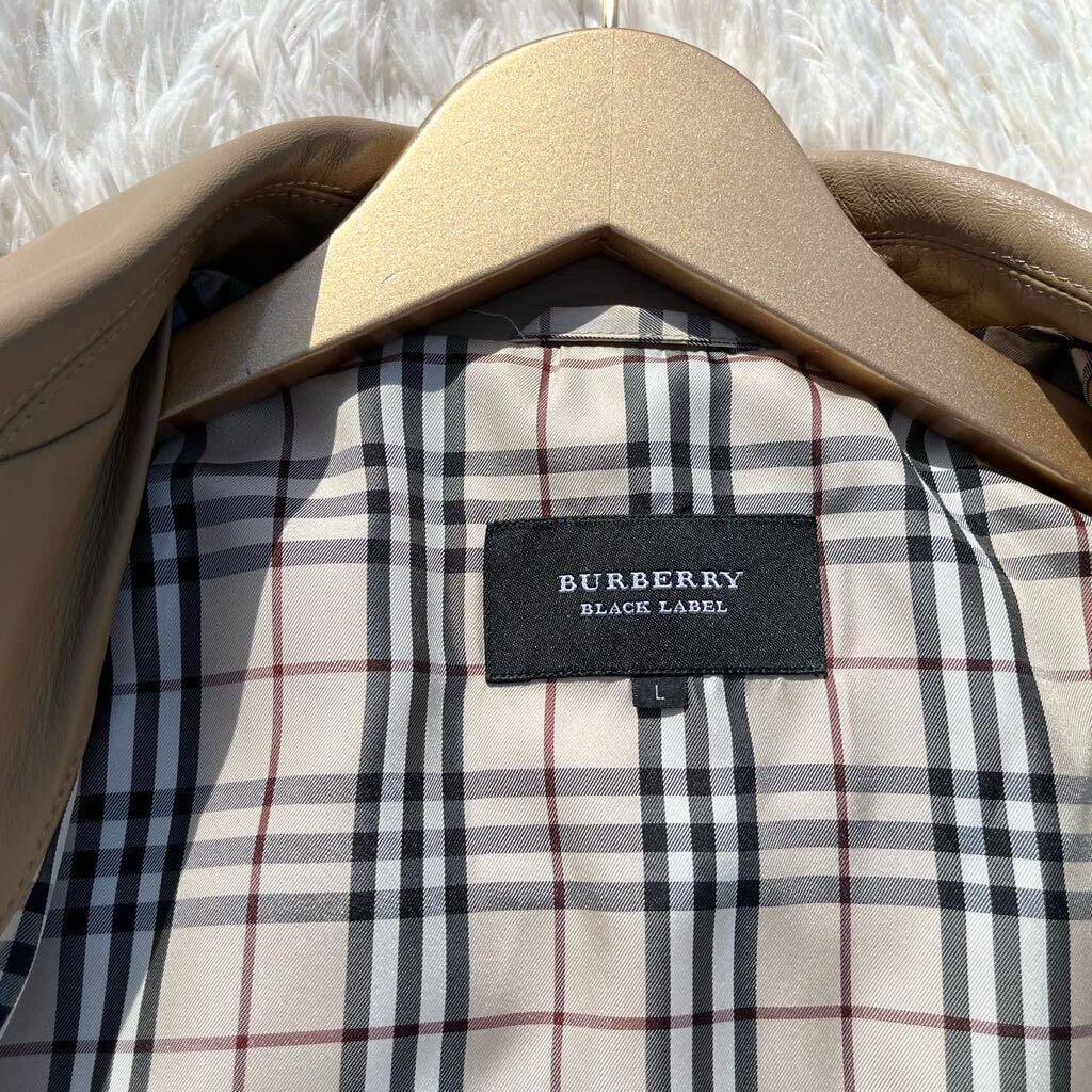 L●美品BURBERRY BLACK LABEL バーバリーブラックレーベル 羊革 ライダース シングル ジャケット ベージュ キャメル ラムレザー メンズ_画像6