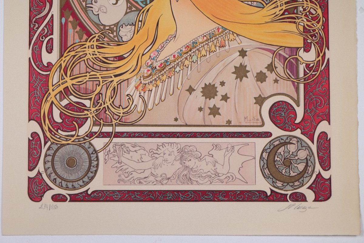 ミュシャ Alphonse Mucha「ゾディアック」版画（リトグラフ）シートのみ出品 250部限定 摺師直筆サイン有り アール・ヌーヴォー 真作の画像2