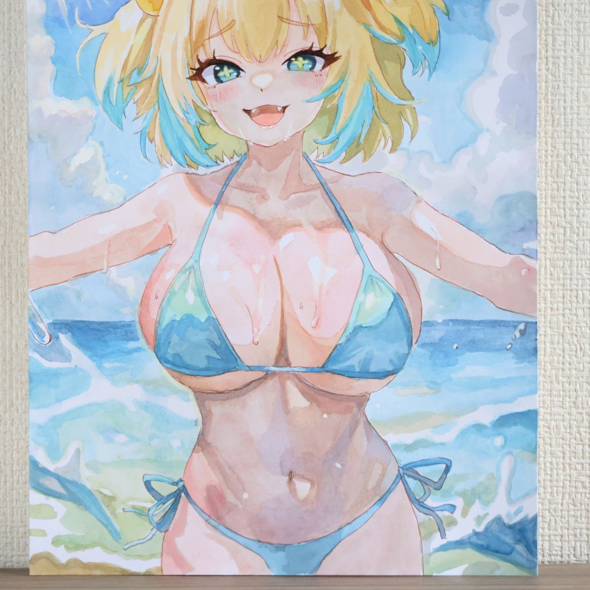 手描きイラスト ボンバーガール プリティ・ボンバーズ パイン パイにゃん 水着 海  A4 同人 アナログ 原画 2404221の画像4