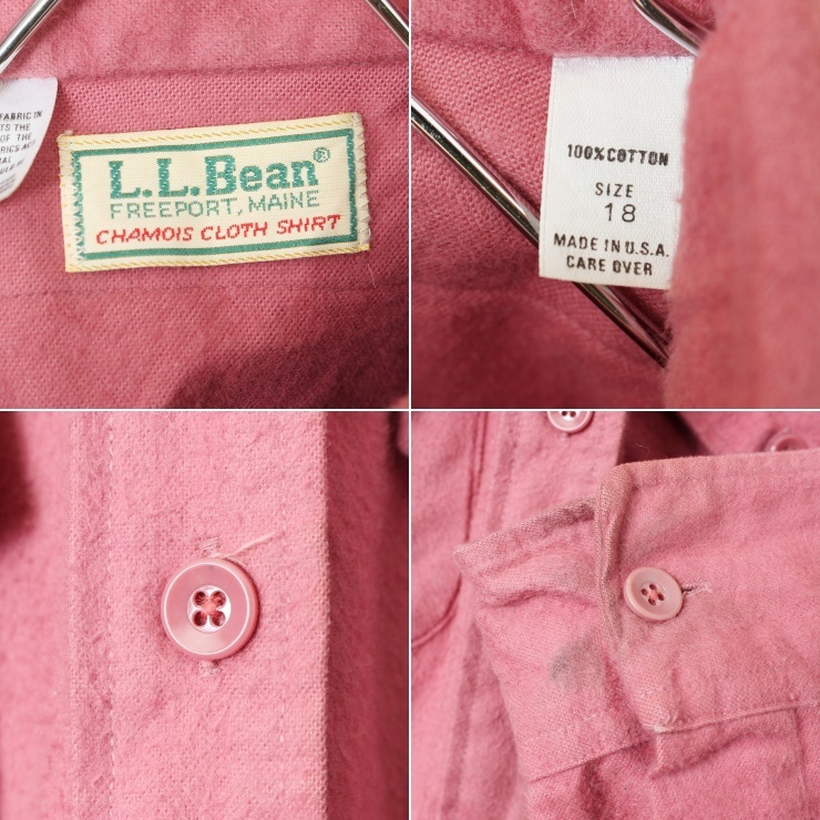 70s 80s USA製 LLBean コットン シャモアクロス シャツ ピンク レディースXL相当 メンズL相当 長袖 アメリカ古着_画像2