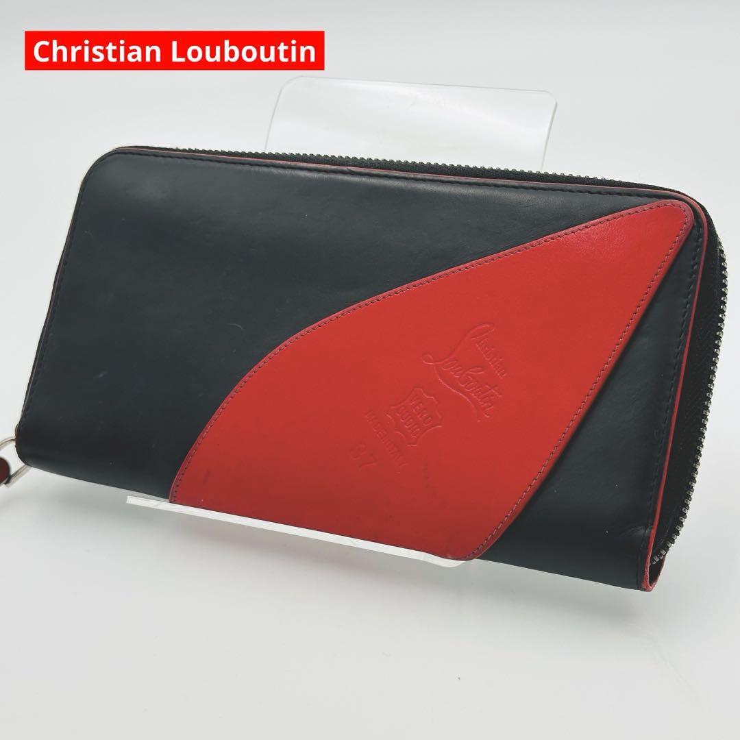 rare beautiful goods Christian Louboutin Christian Louboutin long wallet round fastener Zip sleigh -ta leather original leather men's lady's red black 