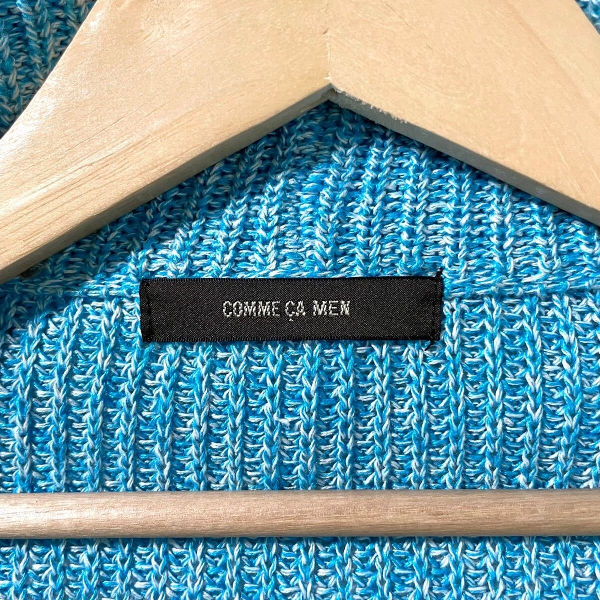  прекрасный товар / редкий цвет Comme Ca men COMME CA MEN вязаный жакет кардиган linen100% лен шаль цвет синий blue свитер весна лето осень 