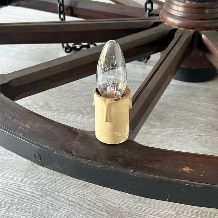 アンティーク 家具 シャンデリア 12灯 車輪 照明 天井照明 イギリス 英国 1900年頃 オーク材 ビンテージ 138A_画像9