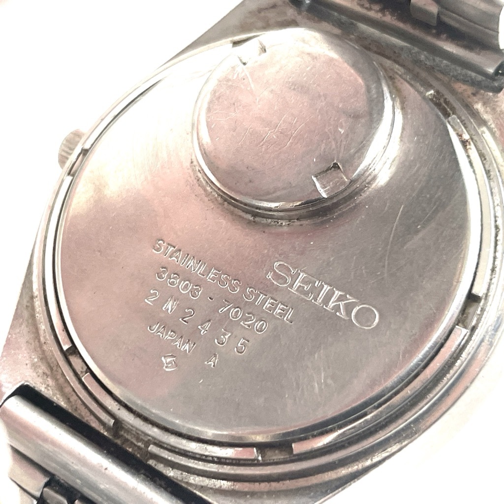 6904★SEIKO セイコー QZ 3803-7020 デイデイト ラウンド シルバー文字盤 メンズ腕時計 シルバー 銀色 動作未確認 リューズ不良の画像3