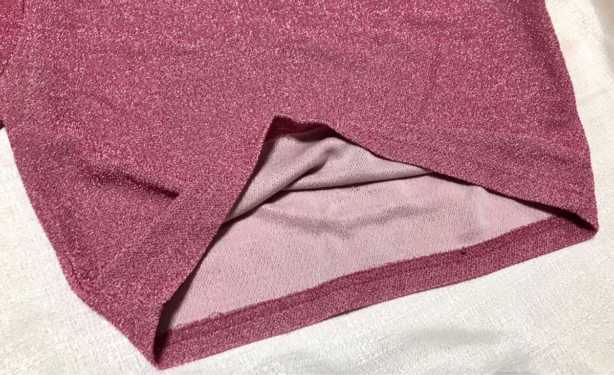 グリッターTシャツ　ラメ　キラキラ　ピンク半袖 ショート丈