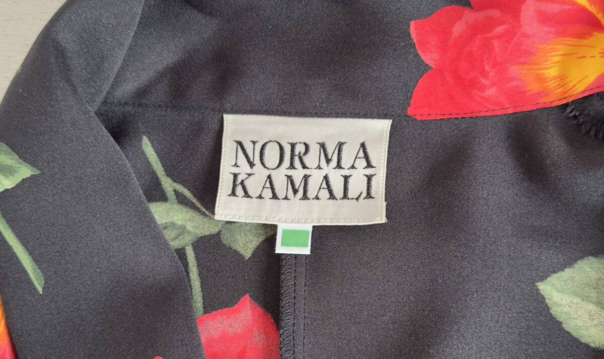 NORMA KAMALI ノーマカマリ ブラウス 長袖 薔薇 黒 赤 ボウタイ リボン レナウン ヴィンテージ_画像6