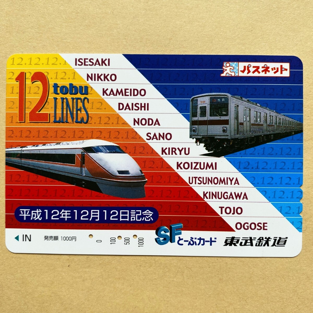 【使用済】 パスネット 東武鉄道 平成12年12月12日記念_画像1