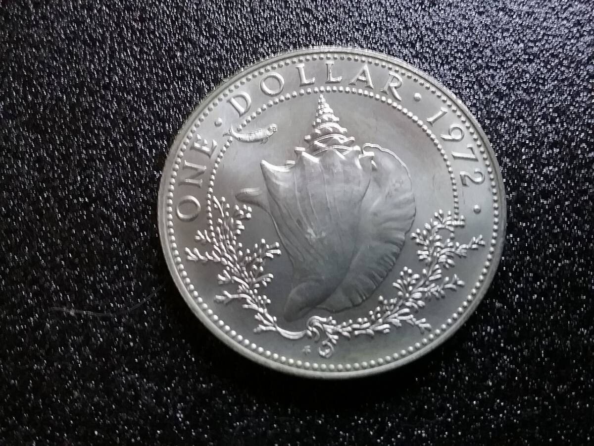 銀貨 バハマ 1ドル エリザベス2世 コンク貝 巻貝の画像2