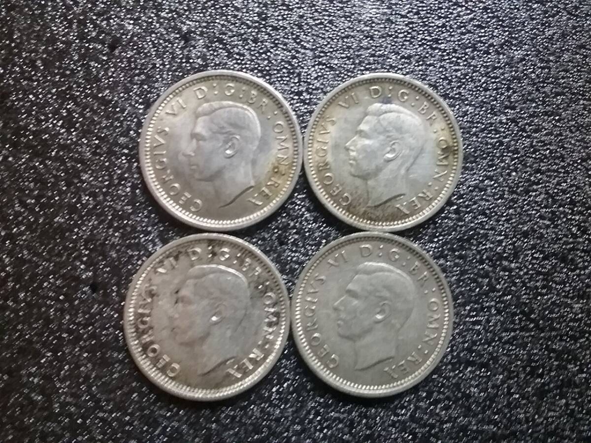 銀貨 イギリス 3ペンス1938 4枚セット 英国 ジョージ6世の画像1