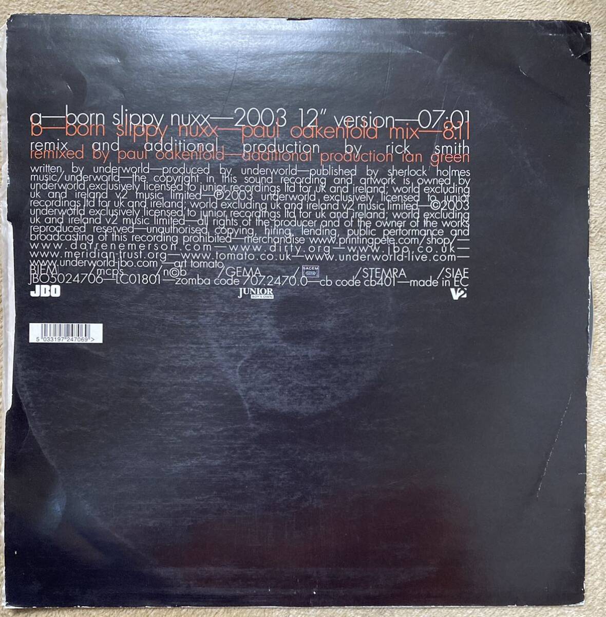 underworld/born slippy nuxx 2003 12version b面 paul oakenfold mix レコードの画像3