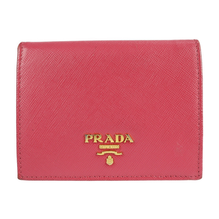 PRADA プラダ 財布 1M0204 二つ折り財布 サフィアーノレザー ピンク ゴールド金具 ロゴ【本物保証】_画像1