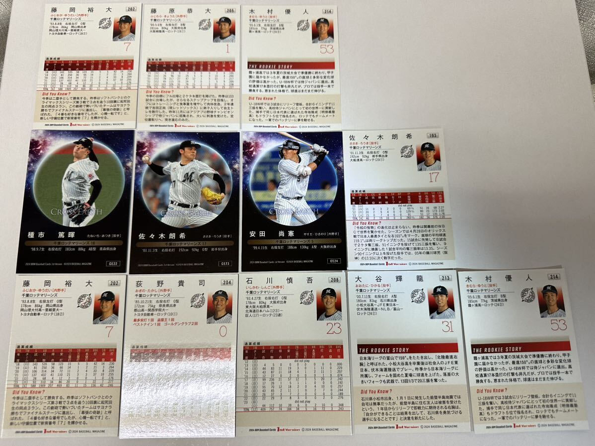 千葉ロッテマリーンズ 箔サイン,キラカード等12種セット 2024 BBM BASEBALL CARD 1st Version 佐々木朗希 種市 藤原恭大(銀箔版)_画像2