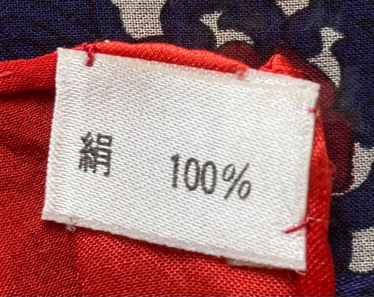 大判スカーフ シルク100% 王冠 紋章柄 赤 白 金 青
