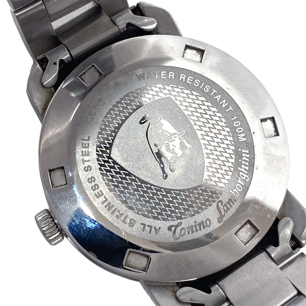 24-1277 【良品/電池交換済】 トニノランボルギーニ クロノグラフ クォーツ 腕時計 イエロー文字盤 デイデイト ステンレス メンズの画像7