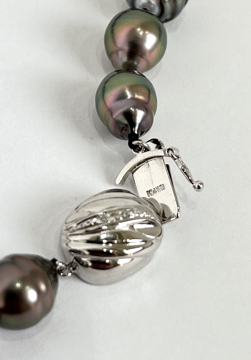 バロック Baroque パール Prarl ネックレス necklace 約12.6mm 約46cm 黒蝶真珠 K14WG ダイヤ0.02ct diamondの画像5