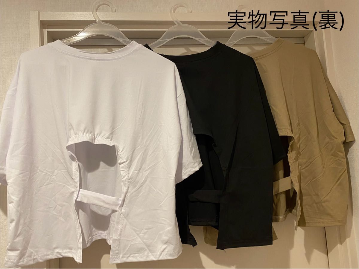 新品　レディース　デザイン　トップス　L ブラック　背中開き　Tシャツ　カットソー  可愛い　シンプル　韓国　無地　クルーネック