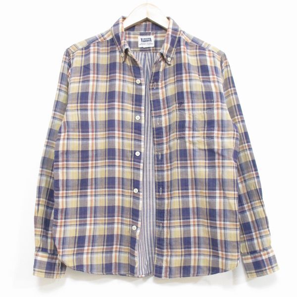 [ Fellows ] long sleeve double gauze shirt * check pattern ( reverse side is stripe ) made in Japan *MD/38