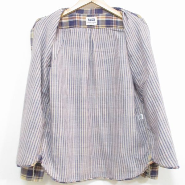 [ Fellows ] long sleeve double gauze shirt * check pattern ( reverse side is stripe ) made in Japan *MD/38