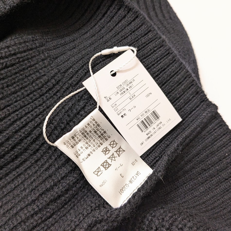 23AW 極美品 THE DAY ザ デイ D23-03001 LOW GAUGE CREWNECK PREMIUM KNIT 黒 サイズ3 ウール エクストラファインメリノ オーバーサイズ_画像7