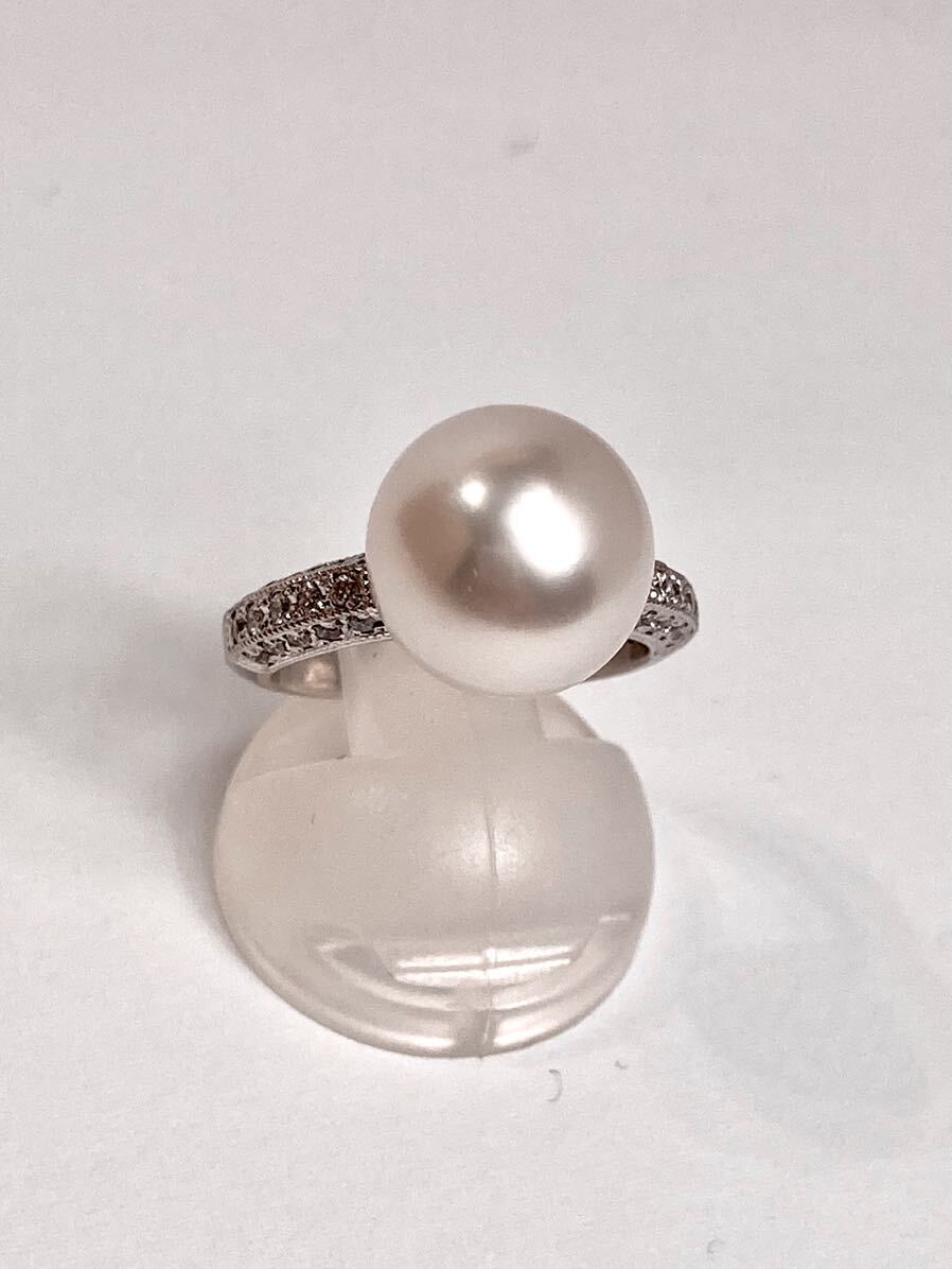 Pt south . pearl ring *11.5mm.* 10.5 number * rarity diamond * handmade * White Butterfly pearl * Mill strike .* classical * natural color * free postage * ring * ceremonial occasions 