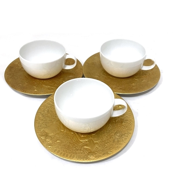 ローゼンタール 魔笛ゴールド カップ&ソーサー 3客セット ブランド食器 ユニセックス☆0203