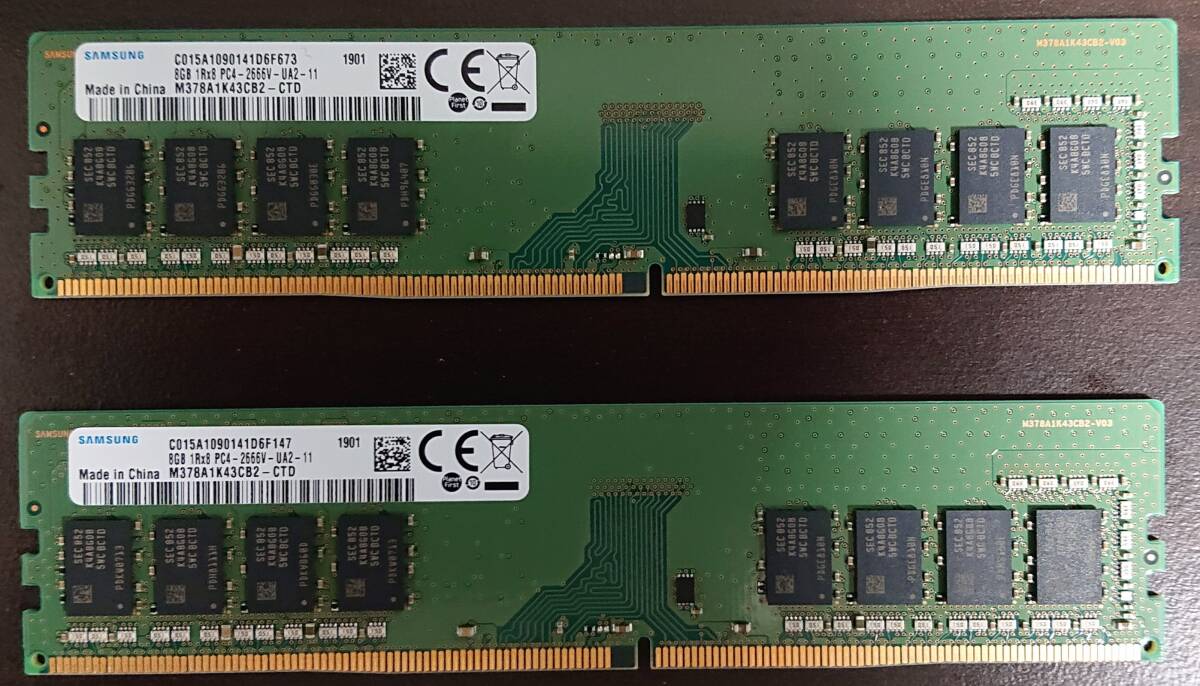 SAMSUNG Samsung 8GB 1Rx8 PC4-2666V-UA2-11 DIMM secondhand goods 2 pieces set 16GB