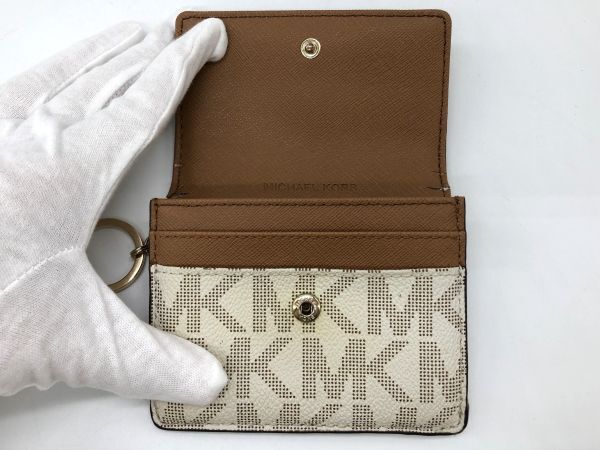 1円～ MICHAEL KORS マイケルコース キーリング付き カード入れ MK柄 ベージュ ブラウン ICカードホルダー レディースの画像3