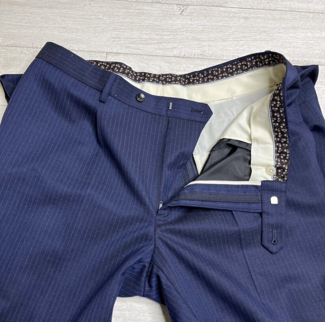 美品 スーツセレクト スリム 2つボタン シングルスーツ ノータック 春夏 ネイビー BB7 サイズLビジネス テーラードジャケット ネイビー の画像8