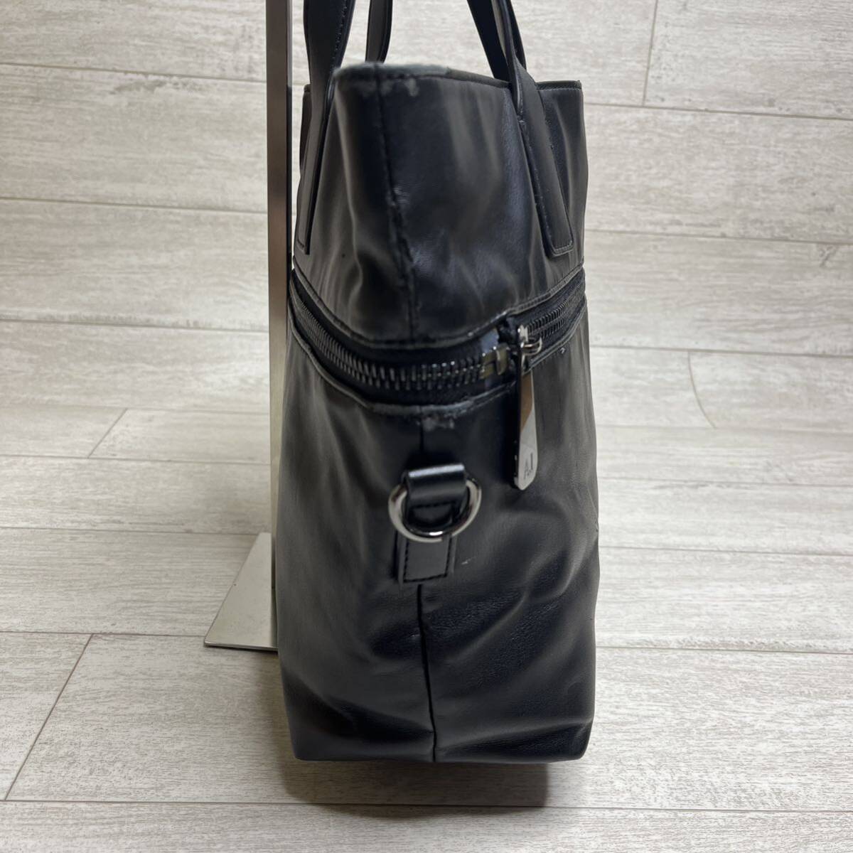 1 jpy ~[ hard-to-find ]ARMANI JEANS Armani Jeans men's tote bag shoulder bag A4 2way business leather black black 