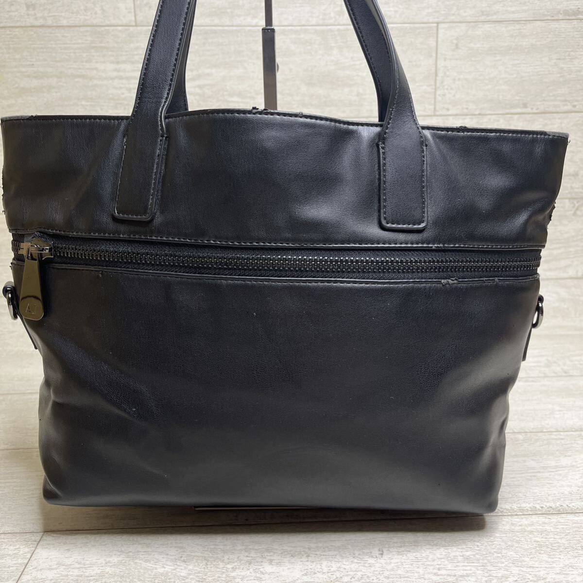1 jpy ~[ hard-to-find ]ARMANI JEANS Armani Jeans men's tote bag shoulder bag A4 2way business leather black black 
