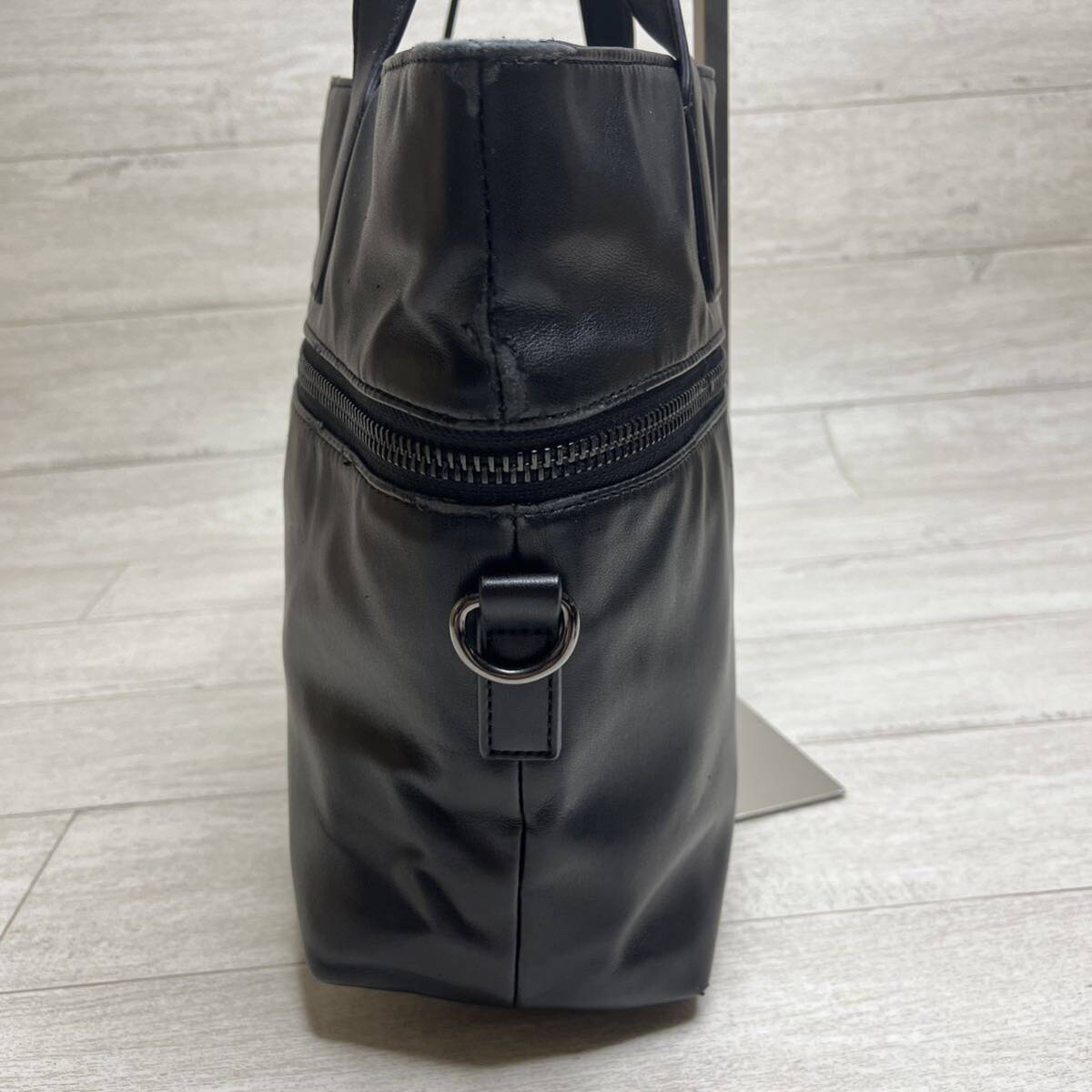 1 jpy ~[ hard-to-find ]ARMANI JEANS Armani Jeans men's tote bag shoulder bag A4 2way business leather black black 