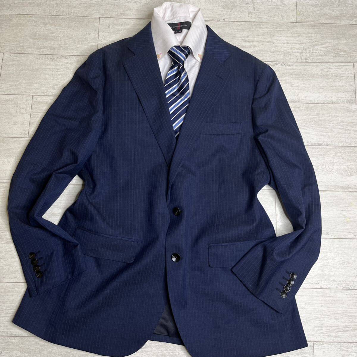 美品 スーツセレクト スリム 2つボタン シングルスーツ ノータック 春夏 ネイビー BB7 サイズLビジネス テーラードジャケット ネイビー の画像2