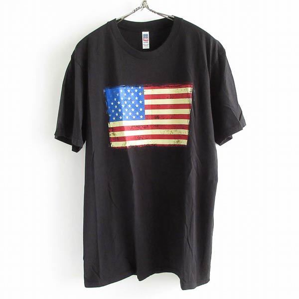 新品 USA製 Royal apparel 星条旗プリント入り 半袖Tシャツ 黒 L コットン アメリカ製 未使用品 デッドストック D143-01-0040ZVW_画像2