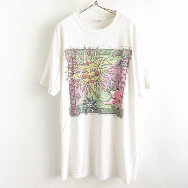 90s Human-i-Tees アート プリント 半袖 Tシャツ 白系 Lサイズ 90年代 ビンテージ 丸首 丸胴 D147-01-0003ZVW_画像2