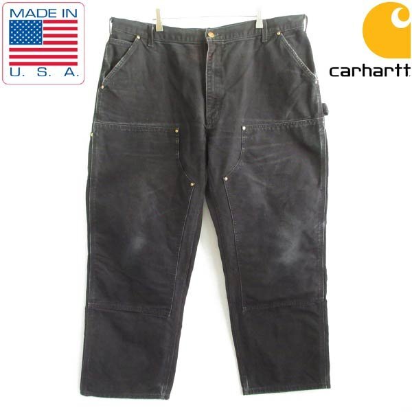 希少 USA製 carhartt B01 ダック ダブルニー ペインターパンツ フェード ブラック 実寸W41 L28 カーハート 黒 D149-25-0005ZV_画像1