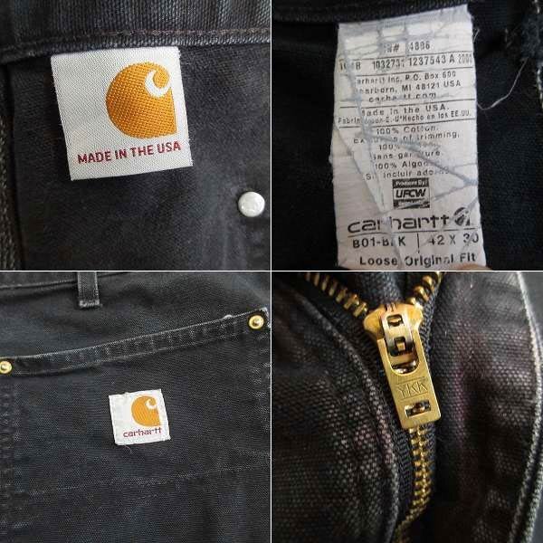 希少 USA製 carhartt B01 ダック ダブルニー ペインターパンツ フェード ブラック 実寸W41 L28 カーハート 黒 D149-25-0005ZV_画像4