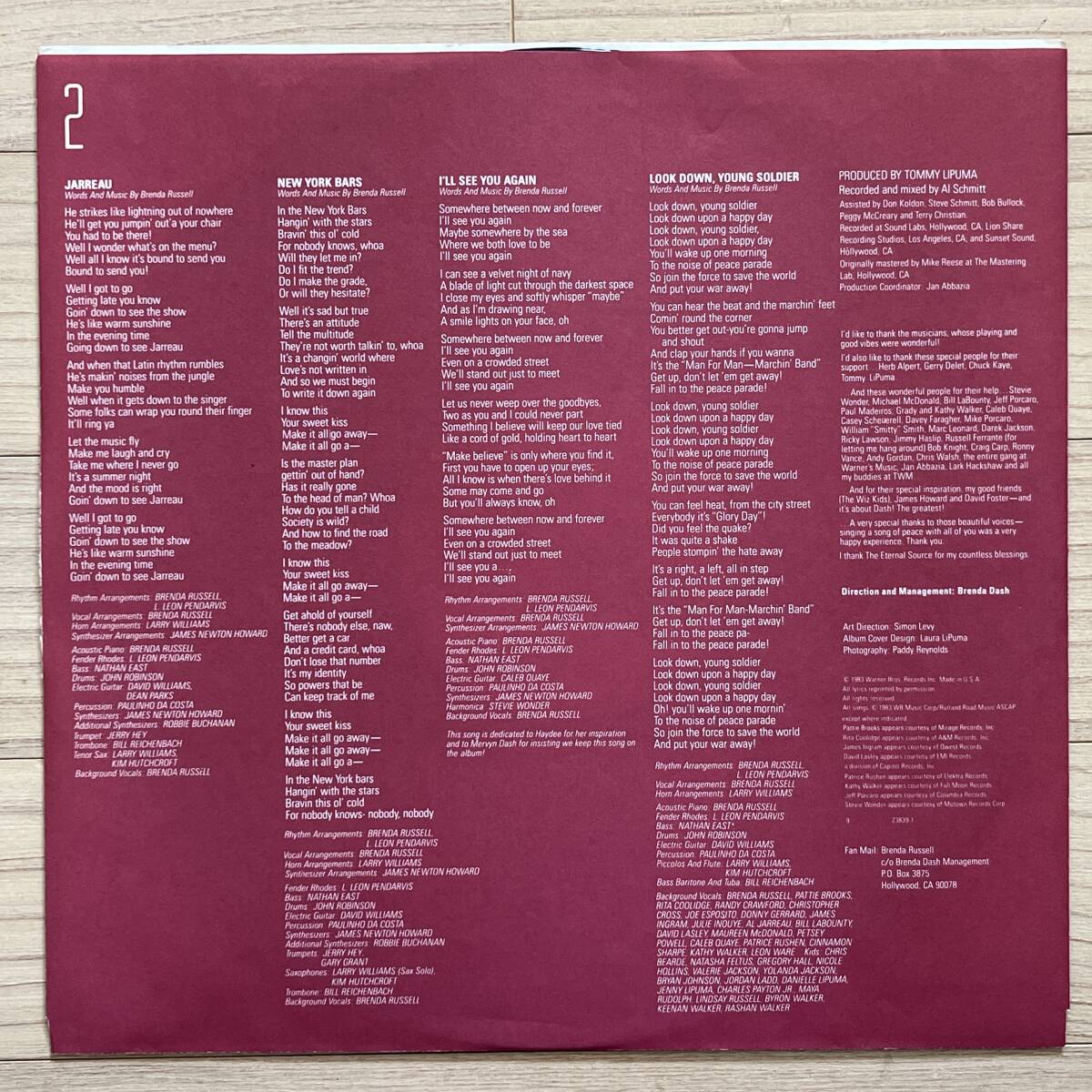 【US盤/Vinyl/12''/両面TML刻印/両面手書きSLM刻印/Warner Bros. Records/1-23839/83年盤/with Inner】Brenda Russell / Two Eyesの画像4