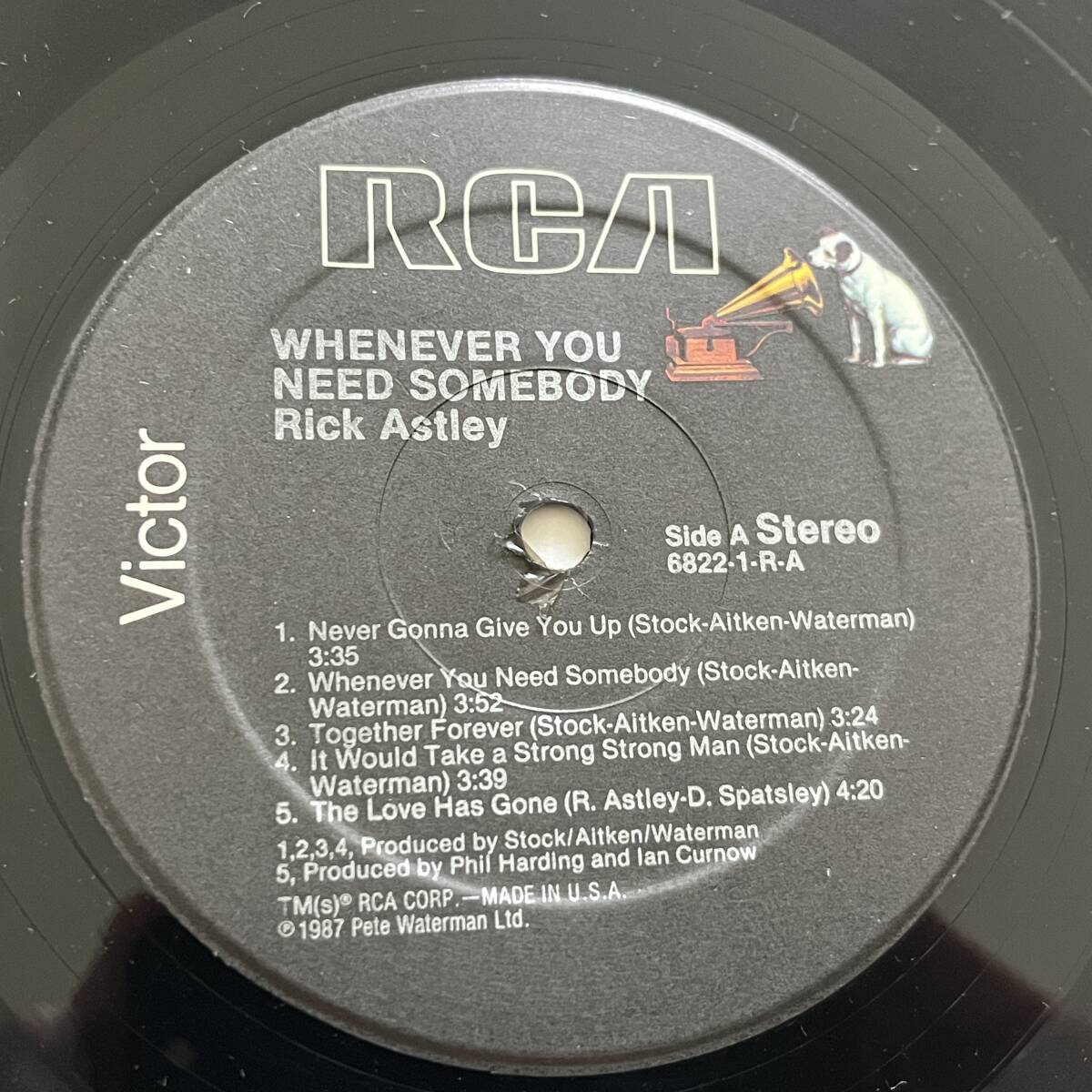 【US盤/Vinyl/12''/両面MASTERDISK刻印/RCA Victor/6822-1-R/ハイプステッカー,Inner,Shrink残】Rick Astley / Whenever You Need Somebodyの画像5