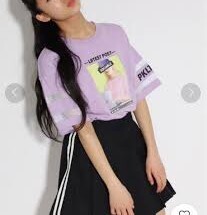 ラスト　新品　PINK-latte　転写袖すけライン Ｔシャツ　ライトパープル(081)16(S160cm)　定価3190円_画像1