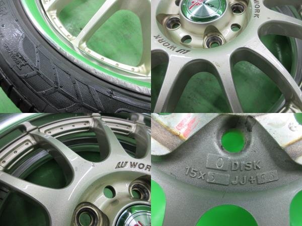 深リム!PCD100 Work XSA 戦 5j/+36 6j/+35 ハブ約60㎜ Oディスク ナンカン AS-1 155/60R15 175/55R15 製造22年 約9分山 4本 中古の画像8