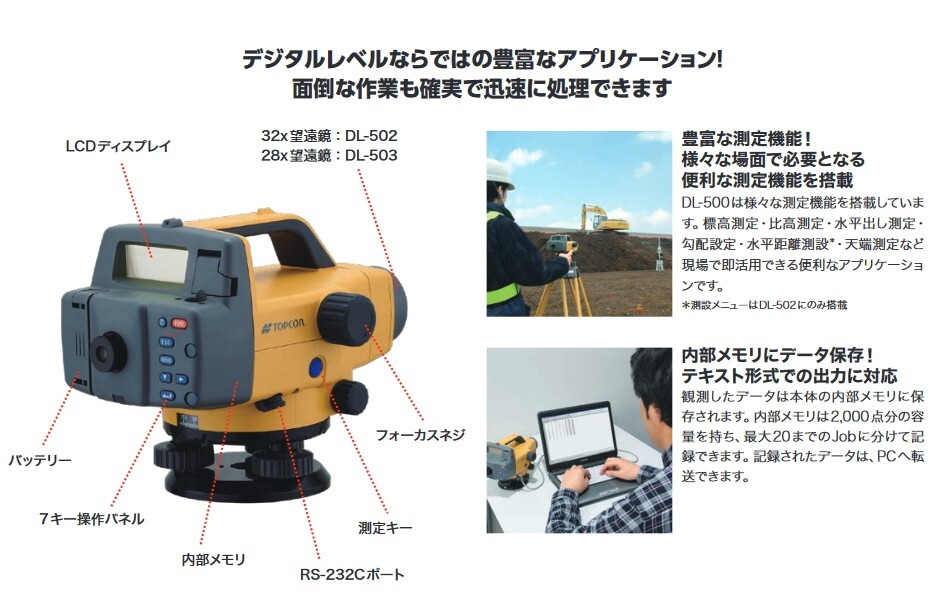 （JSIMA認定店・校正証明書付）新品 TOPCON トプコン DL-503 デジタルレベル 28倍 本体のみ [国土地理院認定2級水準儀]_画像5